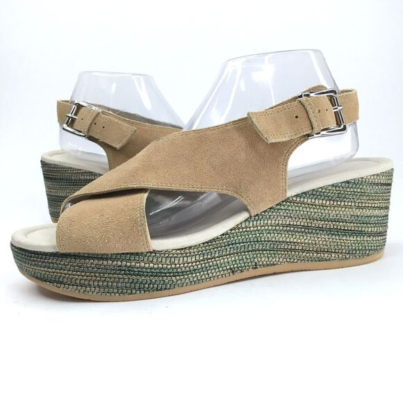 Donald J Pliner Sahar Wedge Sandal Womens 9.5 Tan Suede Crisscross Straps Padded - Picture 13 of 13